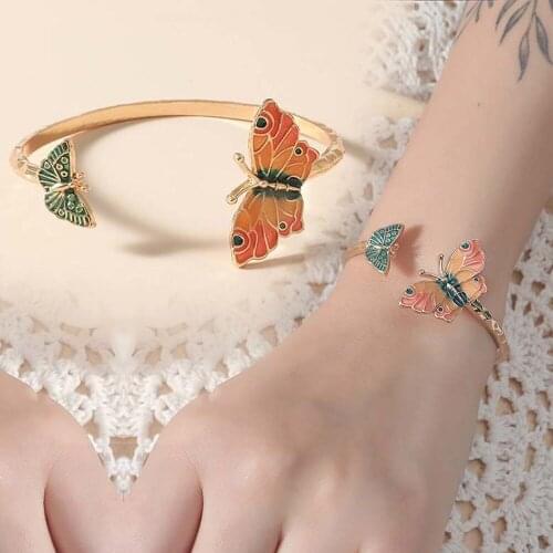 Copper Plated Gold Women Enamel Butterfly Adjustable Open Ring Resizeable Engagement Pearl Finger Luxurious Jewelry Dropshipping