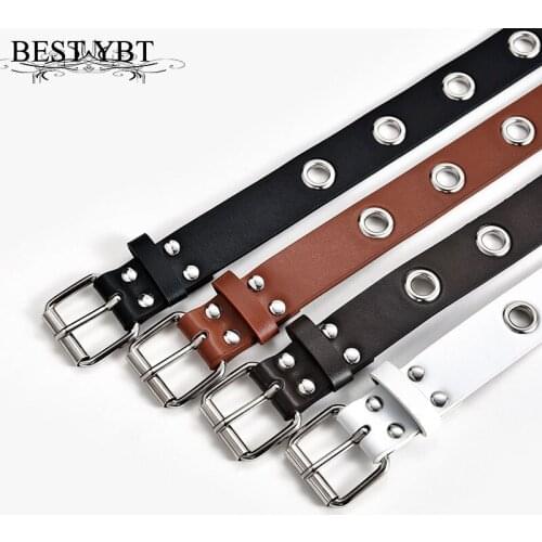 Best YBT Womens Belts for Jeans Alloy Pin Buckle Belt Punk New Fashion Simple Hollow Decorative Strap Female Belts