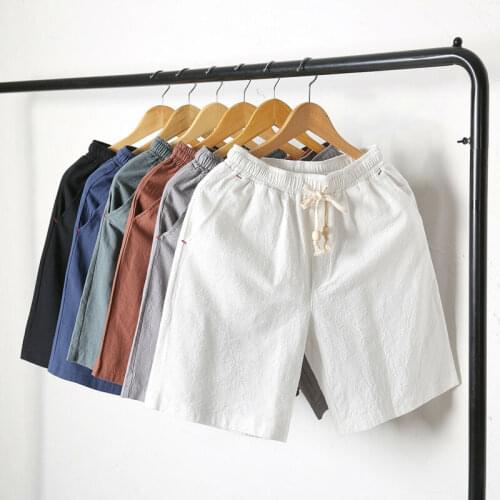 Men Linen Elastic Waist Shorts Casual Cotton Beach Half Pants Trousers Soft