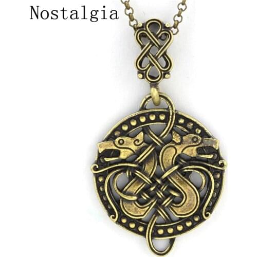 Nostalgia Vintage Nordic Viking Dragons Wolf Odin Man Necklace Charm Jewelry Pendant For Men Amulet Necklace Women Gift