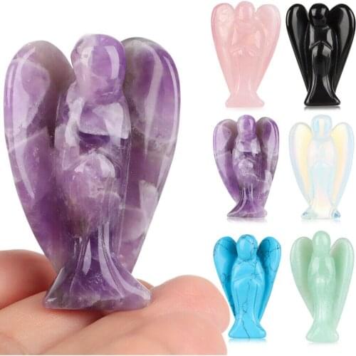 3.8cm Natural Crystal Stone Rose Quartz Angel Statue Gemstone Carving Healing Figure Figurines Stones Decoration Amethyst Crafts