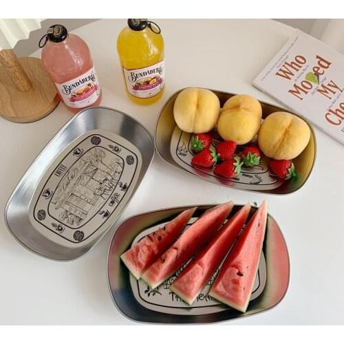 Dish Fruit Dry Food Plate Creative American Country Plate Snack Household Metal Serving Plate for Home Dinner Set Plates