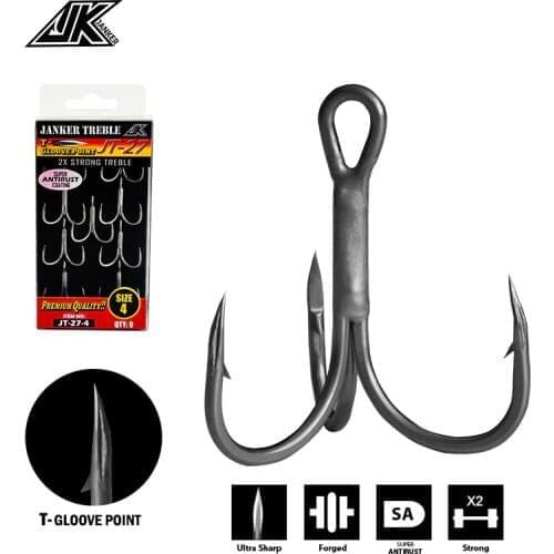 JK JT-27 Triple Fishing Gray 2X Treble Hooks 1box Fish Tees T-Gloove Point Round Bend Super Antirust Hook Sea Fishhooks Tackle