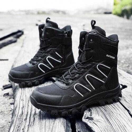 Outdoor Sports Shoes Men Tactical Military Boots Combat Ankle Boots Lightweight Mesh Hiking Boots Man Police Leather Work Boot