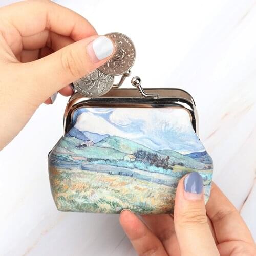 1PC Vintage Coin Purses Small Wallet For Women Girls Landscape Flower Pattern Mini Hasp Coin Purses Money Card Handbags