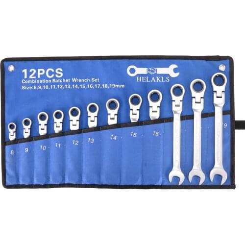 YOFE 12Pcs 8-19mm Reversible Flex-Head Ratchet Wrench Set For Auto Repair Tool Set Combination Spanner Keys Hand Tools Kit