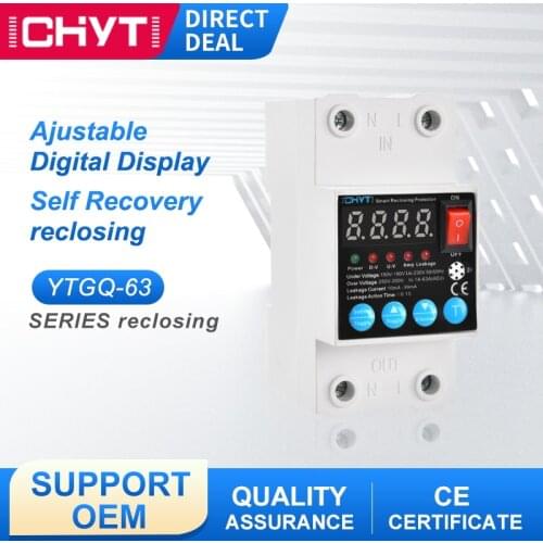 Over Under Voltage Protection Leakage Circuit Breaker Parameters Ajustable Alarm LCD Digital Display Self Recovery Reclosing