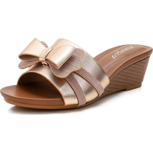 Ladies sandals summer new elegant slippers thick-soled fashion large size wedge fish head Roman shoes