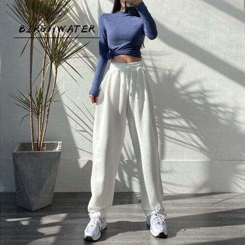 Women Sports Pants Korean Fashion Oversize Gray Jogging Sweatpants Baggy 2021 High Waist Joggers White Trousers Female