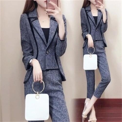 High quality suit suit women spring and autumn New womens Korean fashion long-sleeved small suit ladies nine pants two sets