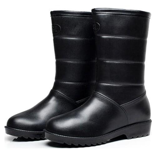 Winter Fashion Women Rain Boots Non-slip Thick Warm Water Shoes Waterproof Wear-resistant Rubber Shoes PVC Casual Mid Rainboots