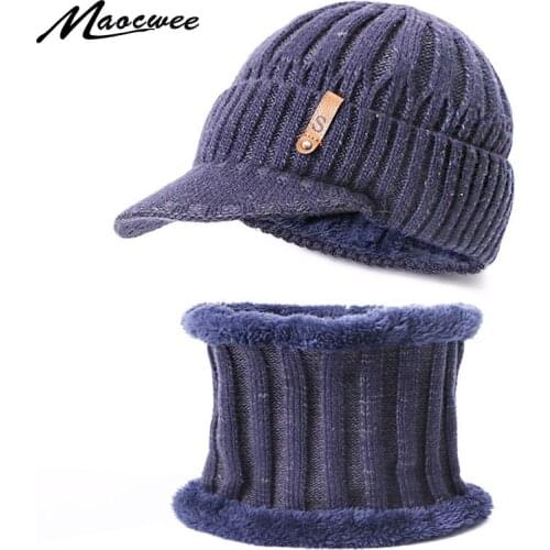 Winter Warm Thicken Hat And Scarf Set For Women And Men Knitted Warm Neck Plus Plush Two-Piece Outdoor Casual Ski Cap Accessorie