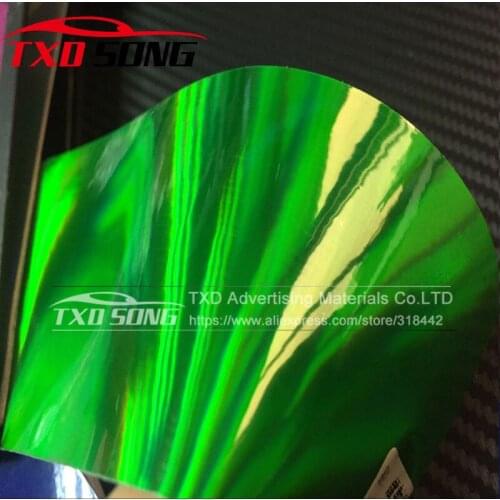 10/20/30/40/50/60X152CM/LOT New Arrival Green Holographic Chrome Vinyl Film Laser Car Wrap Sticker Sheet With Air Bubbles
