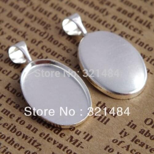 100pcs Silver Plated with Bail Connector Drop Pendant Base 13x18mm Oval Blanks Trays Jewelry Findings