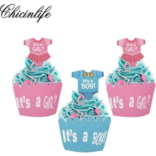 12 Set Its a Girl its a Boy Happy Birthday Gender Reveal Party Cupcake Toppers Wrappers Baby Shower Decoration Supplies