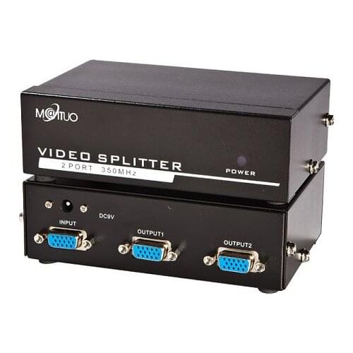 2 Port VGA Splitter Metal Distributor 1-to-2 350MHZ 1920 x 1440 DC9V MT-3502