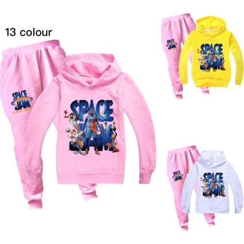 New Fashion SPACE JAM Children Sweatshirts Tshirt Pants 2pcs Sets Boys Hoodies Funny Boys Girls Clothes Kids Clothing Streetwear