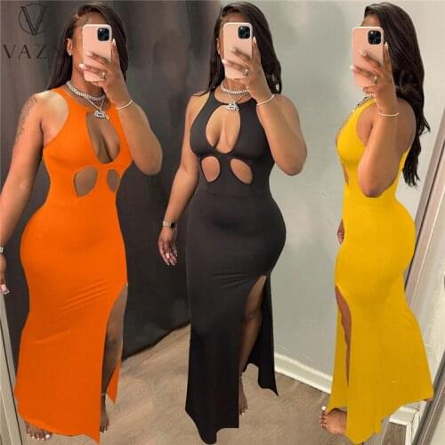 VAZN 2021 Bikini Night Party Shinny Bodycon Slim Solid Maxi Dress Sleeveless Bandage Energetic Suitable Dress