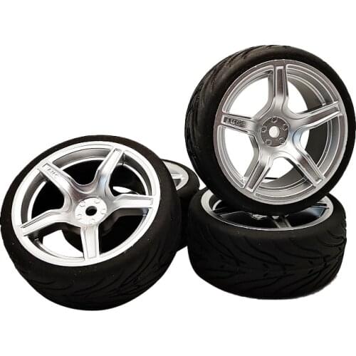 4pcs 1/10 Rubber Tire Wheel Set Model Rim 12mm AMGS + PP133 Fit 1:10 RC On Road Car