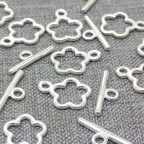 5 Pieces of 925 Sterling Silver Shiny Flower Toggle Clasps 8mm for Bracelet Necklace