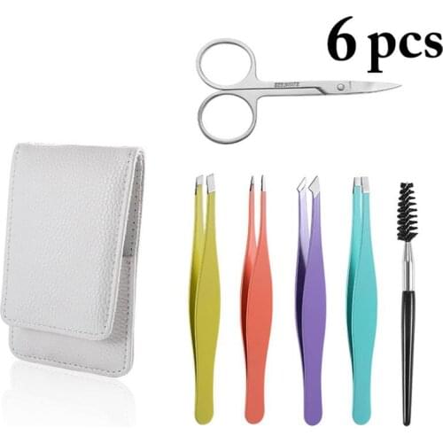 6PCS Kapmore Eyebrow Set Fashion Professional Eyebrow Grooming Kit Eyebrow Tool with Bag Makeup Tweezers