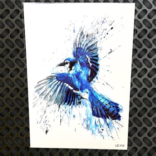 Watercolor Blue Jay Birds Temporary Tattoo Stickers Women Men Body Art Arm Flash Tatoo Fake Waterproof Tattoo Magpie Cuckoo Bird