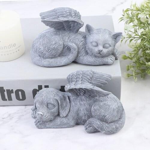 Angel Pet Statue 1/2pcs Super Cute Sleeping Dog/Cat In Angels Wing Resin Garden Ornament Pet Statue Of Angel Home Decor
