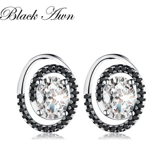 Black Awn Earrings With Stones