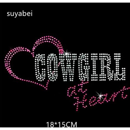 2pc/lot Cowgirl at heart motif hot fix rhinestone transfer motifs iron on crystal transfers design fixing rhinestones