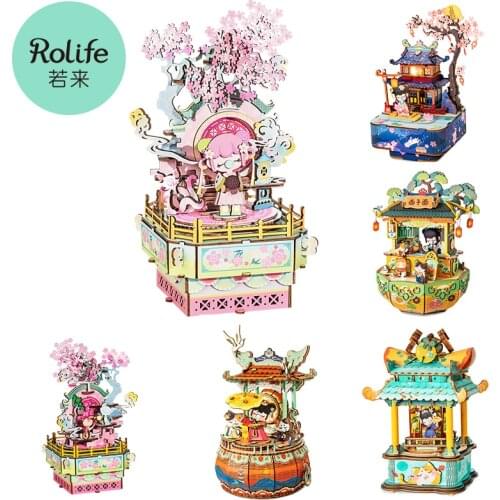 Robotime Rolife DIY 3D Antiquity Wooden Puzzle Game Assembly Music Box Toy Gift for Children Kids Adult