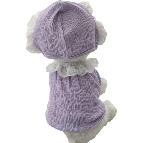 Purple Pullover Pet Clothes Puppy Vest Tshirt Shirt Short Bubble Sleeve Shirts Hoodies With Sunhat Dog Clothes Bottoming Shirt