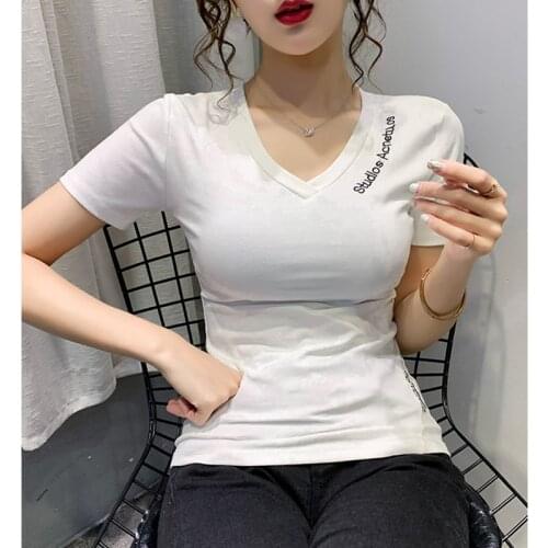 Funny Letters T Shirt Women Cotton Summer Embroidery T-Shirt Casual Tops Tee Women Short Sleeve Female White Black Red Tees