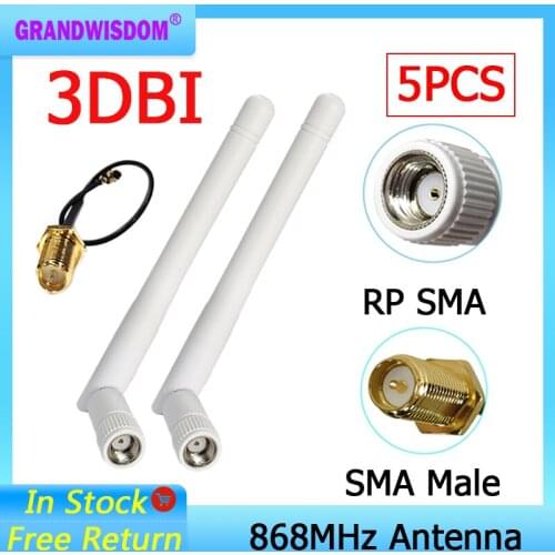 868MHz 915MHz Antenna 3dbi RP-SMA Connector 5pcs GSM 915 868 MHz antena lora antenne waterproof SMA Male /u.FL Pigtail lorawan