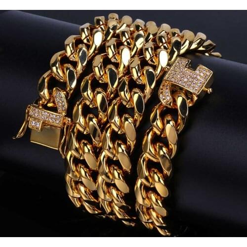GUCY 12MM Miami Cuban Chain Necklace Hip Hop Gold Silver Color Micro Pave Cubic Zircon Stones Mens Charm Jewelry Gifts Party