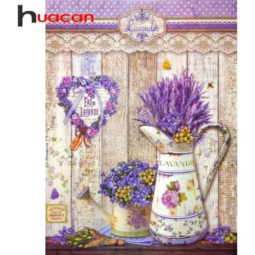 Huacan 5D DIY Diamond Embroidery Coss Stitch Lavender Vase Mosaic Diamond Painting Full Square/Round Heart Flower Pot Wall Decor