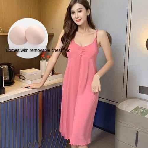 Modal with Bra Sling Waistcoat Nightdress Female Summer Sexy Nightgown Lovely Thin Loose Home Wear Womens Sleepwear Nightwear
