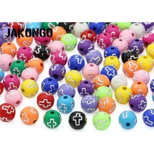 JAKONGO Round Acrylic Ball Spacer Beads Cross Loose Beads for Jewelry Making Bracelet Accessories Handmade Findings DIY 100PCS