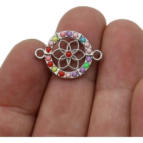 JAKONGO Crystal Silver Plated Flower Charm Connectors for Jewelry Making Bracelet Findings DIY Accessories 17x22mm 5pcs