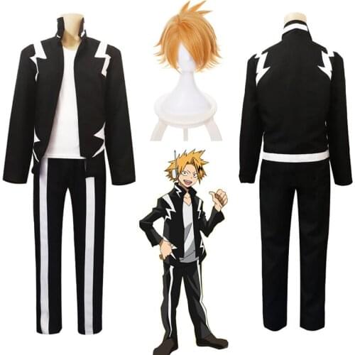 Anime My Hero Academia Kaminari Denki Cosplay Costumes Top Shirts Pants Uniform Set Wig Synthetic Hair Halloween Carnival Party