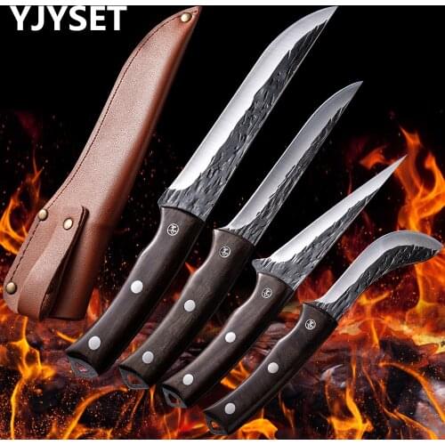 Forged Boning Knife Serbian Chef Knife Meat Cleaver Hunting Knife Handmade Stainless Steel Kitchen Knife Butcher Fish Knife Case