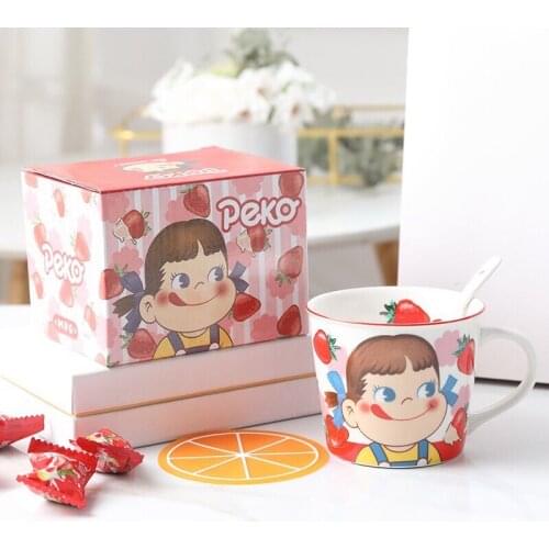 Creative Ceramic Mug with Color Box Spoon Children Student Korean Version Cute Coffee Cup Couple Water Cup Home Children Gift