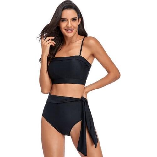 Black High Waist Swimming Suit for Women Swimwear Sexy Push Up Bandeau Swimsuit Female Bow Bathing Suit Mujer Backless Biquini