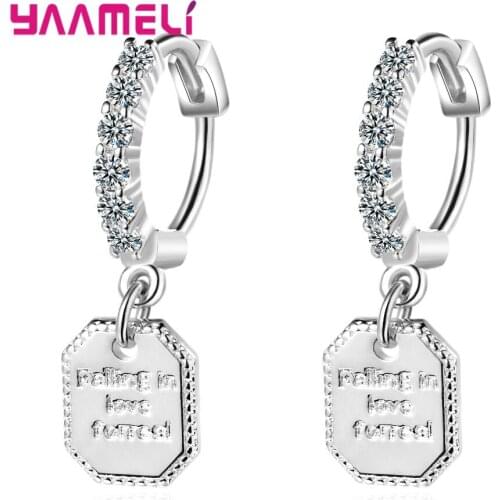 Fashion Trendy Earring Gift For Women Girl 925 Sterling Silver Zirconia Fall in Love Tag Drop Earrings Fine Jewelry Brinco