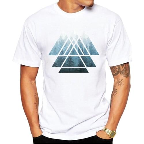 TEEHUB Misty Forest Men T-Shirt Fashion Sacred Geometry Triangles Printed Tshirts O-Neck Short Sleeve Cool Tops Funny Tees