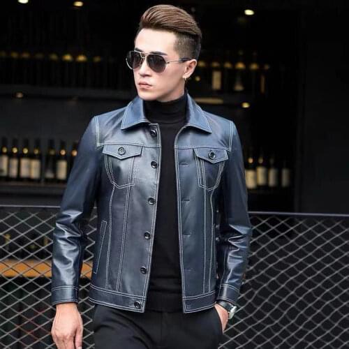 Men 2021 Spring Autumn Fashion Real Sheep Leather Jackets Mens Thin Slim Sheepskin Overcoats Male Genuine Leather Coats O15