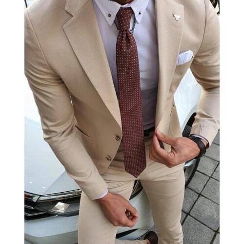 Mens Suits & Blazers Tailor Made Beige Mens Formal Suit Notched Lapel Two Button Wedding Tuxedos Groom Wear 2 Pieces Male