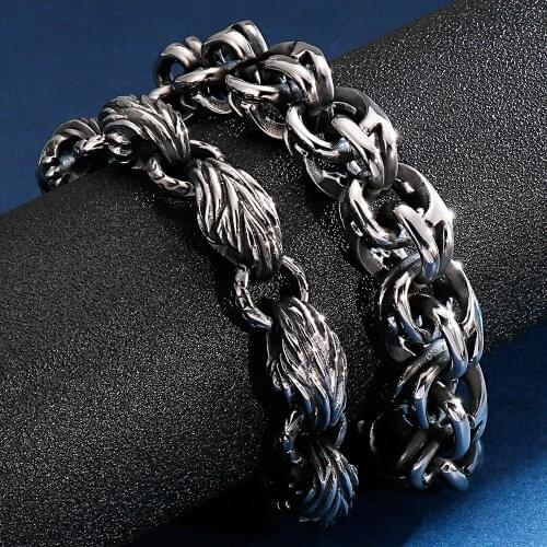 23CM Long Friendship Bracelets Vintage Leaf Chain Bracelet For Men Quality 316L Stainless Steel Jewelry Accessories Dropshipping