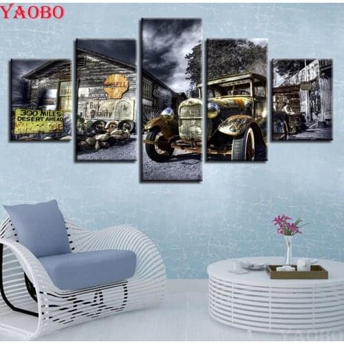 DIY 5D Full square drill Diamond Painting 5 Piece Antique Hot Rod Vintage Car Cross Stitch Kit Diamond picture Mosaic embroidery