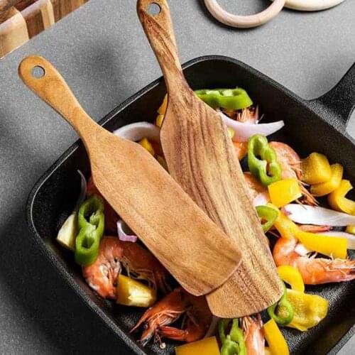 NHBR Spurtle Set Wooden Spurtle Kitchen Set 7 Pcs Natural Teak Kitchen Utensil Set Heat Resistant Non Stick Cookware