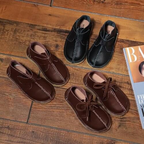 Dolakids New Spring and Autumn Real Leather Shoes for Boys and Girls Casual Shoes Soft Black Kids Children 1-6 Years